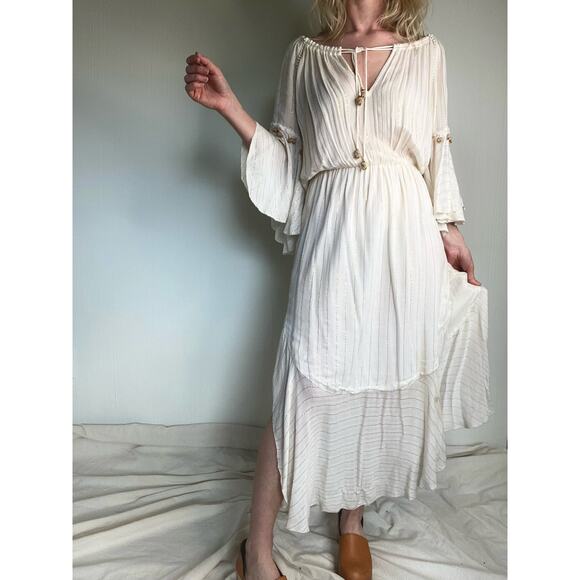 SAYLOR Grecian Goddess Ivory Gauze Off Shoulder Bell Sleeve Maxi Dress US SMALL - Picture 7 of 16